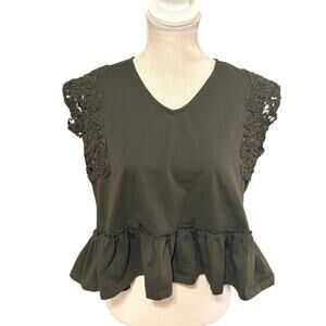 Cupio Knit Boho Floral Lace Top Size Large